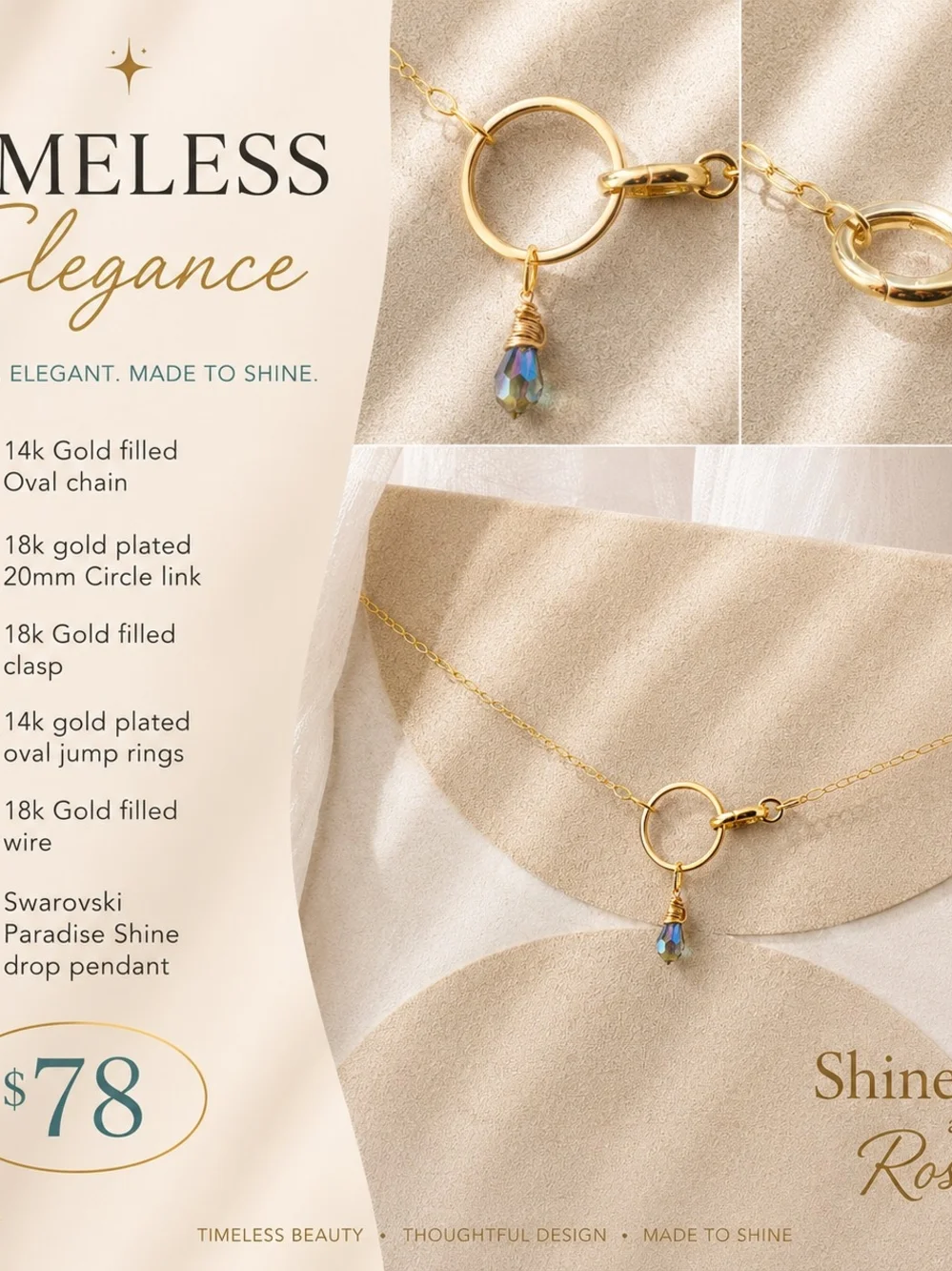 Timeless Elegance Gold Necklace with Aurora Swarovski Drop